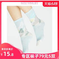 6IXTY8IGHT 68 官方时尚可爱雪山印花长筒舒适保暖袜子女AC02881