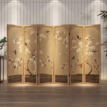 New Chinese style mobile folding screen partition living room occlusion simple flowers and birds hotel office background decoration folding screen