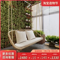 Hanging basket rattan chair Single double swing Sofa Hanging chair Indoor cradle chair Adult lazy ceiling net red outdoor rattan chair