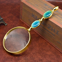 52mm hand-held magnifying glass 8 times metal double Jade handle hand-held reading newspaper to give gifts to the elderly