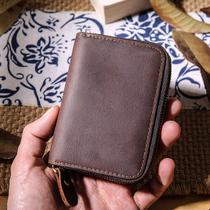Small raw with rice handmade card bag Genuine Leather Large Capacity Multi-Blocking Credit Card Bag Men Brief Crazy Mapleather Zero Wallet