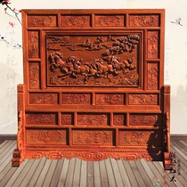 Burmese pear landing screen deep carving eight treasures horse seat big fruit red sandalwood carving Fengshui partition porch mahogany