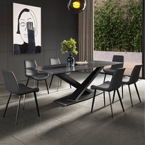 Italian minimalist rock board dining table and chair combination small family dining table rectangular light luxury Nordic marble table