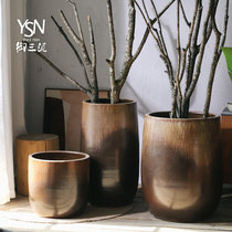 Wide mouth Nordic flowerpot simple vase combination courtyard retro ceramic large household living room hydroponic green