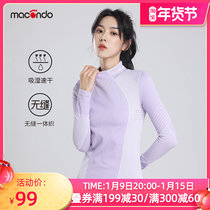 Macondo womens one-piece collar long sleeve sports fitness running slim soft moisture absorption quick-drying shirt