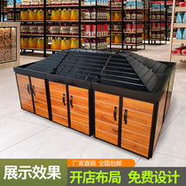 Supermarket fruit and vegetable mat display cabinet promotion pile cabinet steel wood shelf pile head fruit shop display rack slope fake bottom