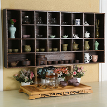 Retro solid wood multi-treasure pavilion tea cup rack Tea set rack Storage cabinet Teapot rack Small antique rack Tea set accessories Tea pet