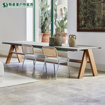 Outdoor Embalming Wood Dining Table And Chairs Patio Combined Open-air Garden Villa Hotel Garden Outdoor Rattan Chair Waterproof Sunscreen
