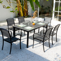  Outdoor all-aluminum imitation wood table and chair Outdoor courtyard garden open-air villa balcony leisure waterproof drying table and chair combination