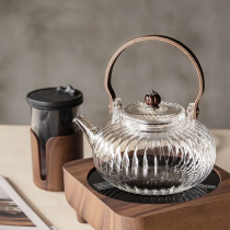 Japanese high temperature resistant glass teapot with filter wood lift beam thick glass tea brewing teapot electric pottery stove exclusive