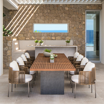 Outdoor courtyard rattan rock board dining table and chair balcony villa light luxury furniture leisure waterproof sunscreen designer rattan chair