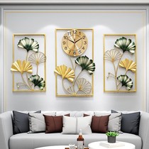 Gingko triptych associate hanging clock living room home new Chinese creative atmosphere personality mute quartz clock hanging wall clock