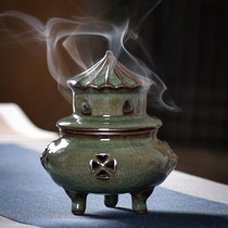 Handmade incense burner household agarwood incense indoor ceramic box sandalwood pan incense dragon spring antique iron tire tea ceremony ornaments