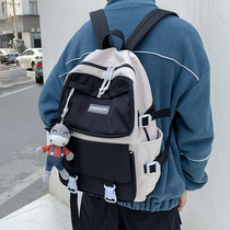 Tide brand color double shoulder bag male Korean version of junior high school college students male canvas large capacity schoolbag female fashion wild tide