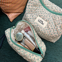 Beauty pick French floral art fresh green flower cosmetic bag large-capacity cotton storage bag portable hand bag