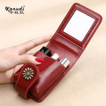 Cosmetic bag female small portable cosmetic box with mirror lipstick bag net red storage bag cowhide mini female bag