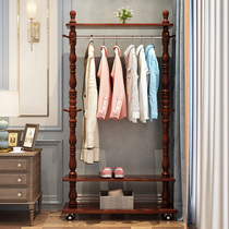 Solid wood coat rack floor-standing bedroom hanger household simple modern shelf mobile clothes rack