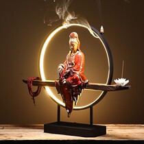 Ornaments New Chinese Bodhisattva Creative Buddha Statue Zen Guanyin Lantern Ring Home Porch Living Room Reversing Fragrant Decoration