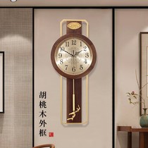 New Chinese timepiece hanging clock Living room Home Fashion minimalist creative light extravagant solid wood Atmosphere Chinese wind wall-mounted wall clock