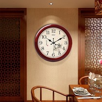 New Chinese style solid wood simple living room wall clock Chinese style retro round silent clock large bedroom antique watch