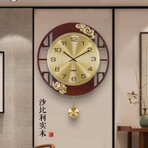 New Chinese solid wood hanging bell living room home high-end light lavish decoration timepiece fashion mute Chinese wind wall-mounted wall clock