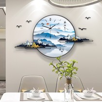 Clock Hanging Clock Living Room Silent Creative Landscape Decoration Pendant Light Lavish Sofa Background Restaurant Upscale Decoration Hanging Painting