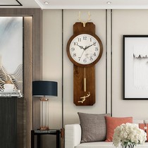 New Chinese Deer Head Hanging Clock Living Room Home Creative Silent Clock Hanging Watch China Wind Pure Copper Solid Wood Fashion Watches
