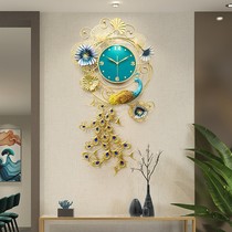 New Chinese hanging bell household living room Chinese wind timepiece minimalist decoration mute creative art peacock clock Eurostyle