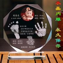 Crystal carved newborn baby hand foot print set-up table hand footprint souvenir baby 100 days old Full Moon gift