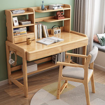 Lifting children study table boys home writing desk with bookshelves class table and chairs simple students full solid wood desk