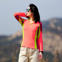 Clearance handling sports Outdoor Womens stand collar thin velvet breathable warm stretch T-shirt color jumper hiking