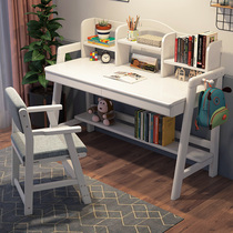 Children study table and chairs suit can lift elementary school solid wood desk shelf Composition Home Jane about writing table