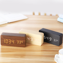 Students use creative electronic alarm clock square dormitory bedside table pendulum Wooden personality simple desktop desktop clock
