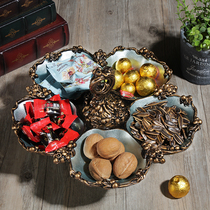European household gan guo pan living room coffee table decoration wu ge pan double three fruit bowl Nuts snacks shou na pan