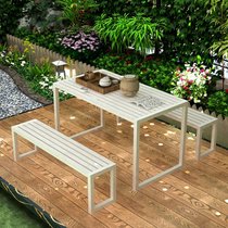 Iron Art Outdoor Table And Chairs White Park Terrace Outdoor Plastic Wood Balcony Table And Chairs Waterproof Patio Garden Strip Stools