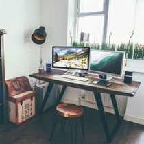 American loft solid wood computer desktop home retro iron desk desk desk antique computer desk industrial style