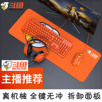 Douyu real mechanical keyboard mouse set E-sports game headset wired three-piece laptop desktop computer eating chicken pressure gun cf Internet bar pink keyboard mouse set green black tea