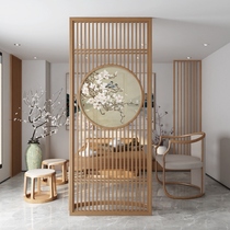 New Chinese screen partition living room modern simple log solid wood hollow bedroom to block home entrance
