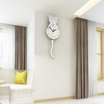 Creative wall clock living room personality fashion cartoon cat clock mute swing clock modern Nordic simple home clock