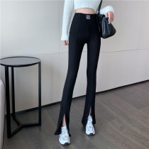 Knitted wide leg pants women mop floor high waist split micro flared pants slim fashion casual pants 2021 spring and autumn new