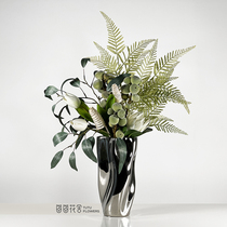 Green Emulation Flowers Creativity Home Soft Decorations Nordic Wind Geometric Silver Color Light Luxury Vase Hotel Foreground Floral