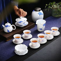 Qian Shengtang Jingdezhen jade porcelain blue and flower drunk ceramic gift box tea set set teapot tea cup cover Bowl custom logo