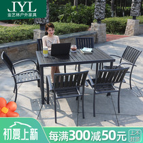 Gold Art Forest Outdoor Plastic Wood Table And Chairs Villa Patio Furniture Balcony Casual Long Table Outdoor Garden Folding Rattan chair