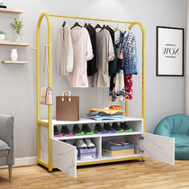 Coat rack Mirror word integrated floor-to-ceiling bedroom multi-function hanger Household storage rack Hanger shelf Shoe cabinet