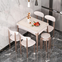 Small-sized rock board dining table and chair combination retractable folding solid wood dining table simple multi-functional space-saving household
