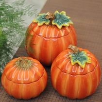 Ceramic pumpkin storage tank candy jar storage with lid household creative home Jar Ornaments New House entrance gift