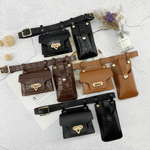 European and American super cool niche all-match decorative small waist bag black casual mobile phone bag with leather belt mother-in-law belt bag
