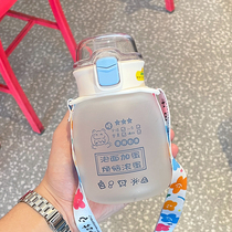 Glass water cup female ins Wind Net red high-looking girl students outdoor portable high temperature resistant cup with straw