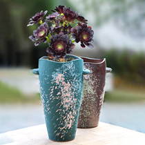 Jingdezhen coarse pottery Notch Cliff High pile flowerpot creative retro absorbent breathable large mage pot fleshy pot