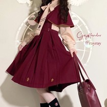 Autumn Suit Female Student Korean Loose Japanese Cloak Shawl Bow Tie Shirt Strap Dress Three-Piece Set